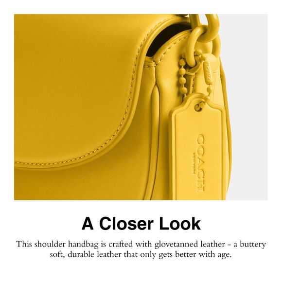 NWT Coach Emmy Saddle Bag 23 in Canary Yellow Glovetanned Leather $395 Retail - Picture 12 of 15